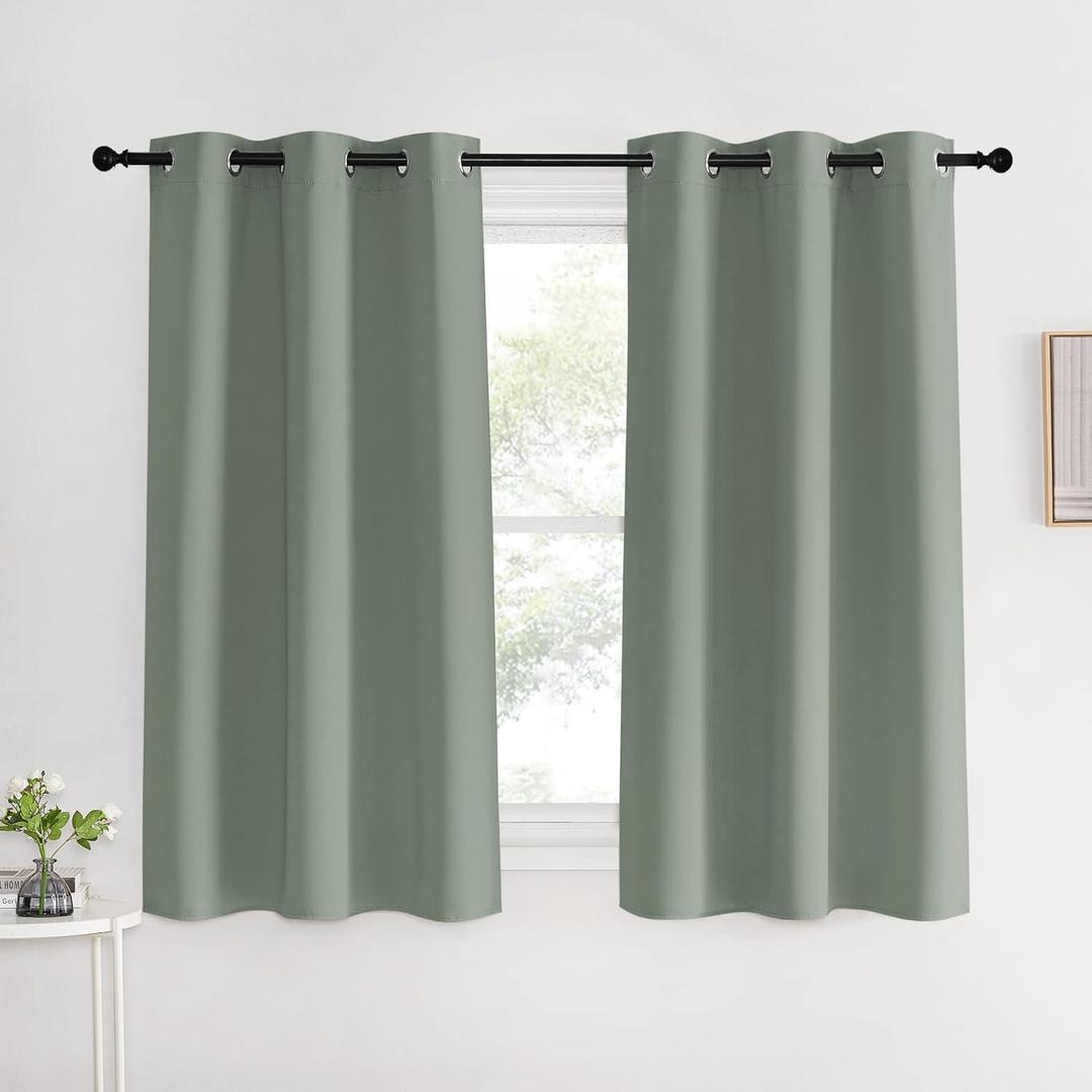 NICETOWN Bedroom Curtain Panels Blackout Draperies, 1 Pair, 42 by 60 inches, Greyish Green, Thermal Insulated Solid Grommet Blackout Curtains/Drapes