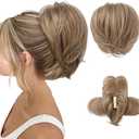 HOOJIH Ponytail Extension, Claw Clip in Straight Hair Bun Messy Bun 9 Inch Short Ponytail with Bendable Metal Wire Hair Pieces for Women Fake Hair Bun DIY Styles - Deep Blonde and Light Blonde mixed