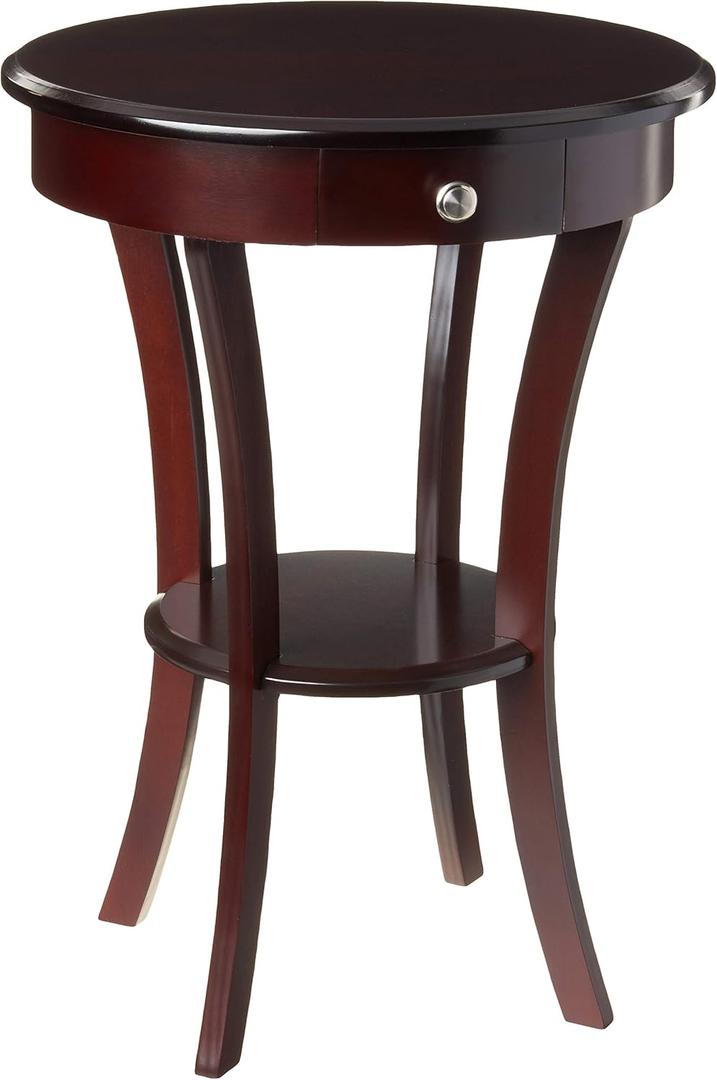 Frenchi Furniture Wood Round Table with Drawer and Shelf ,Espresso