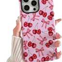 branple Compatible with iPhone 16 Pro Max Case, Cute Pink Cherry Bow Pattern with Shockproof Slim Soft TPU and Hard PC Protective Cover for Women Designed for iPhone 16 Pro Max Case, Glossy