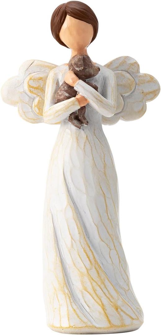 TOHLUCS Angel Figurine with Dog - 6.2 Inch Hand-Painted Resin Statue - Sympathy Memorial Gift for Pet Loss, Dog Mom Remembrance, and Friendship - Rustic Faceless Guardian Angel Home Decor