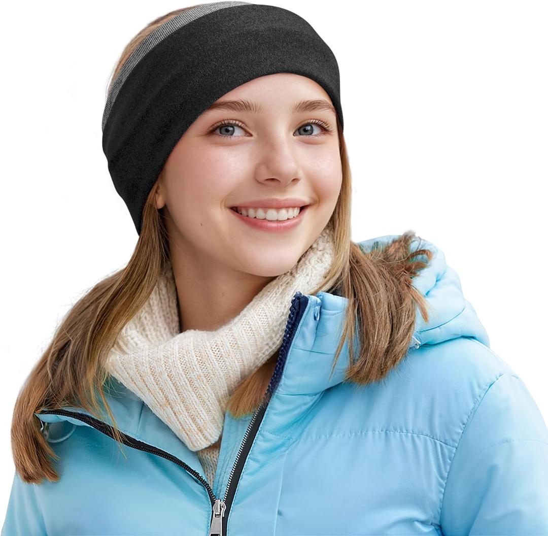 Sukeen Ear Warmer Headband for Women, Double-Layer Warm Winter Headbands for Women, Ear Muffs for Running Cycling Sports (Black Gray)