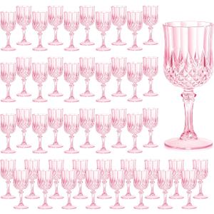 HTTBEIZI 48PCS 7OZ Pink Wine Plastic Glasses, Drinking Champagne Glasses Flutes Crystal Vintage Water Unbreakable Goblets for Valentines Day, Wedding, Parties
