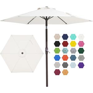 JEAREY 7.5FT Patio Umbrella Outdoor Market Umbrella with 6 Sturdy Ribs, Push Button Tilt/Crank Table Umbrella for Garden, Deck, Backyard and Pool, Cream White