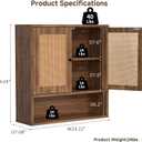 Wall Mounted Cabinet with Rattan Double Doors, 3-Tier Storage for Bathroom Over Toilet, Floating Shelf for Towels & Decor, Boho Medicine Cabinet for Kitchen, Dining Room, 23.23 x 7.68 x 24 in, 23.2x 7.68x24 in