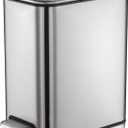 Bathroom Bin, 1.3 Gallon Stainless Steel Pedal Bin Waste Bin with Lids, Slow Drop Closing Slim Rubbish Bin Pedal Waste Basket for Bathroom, Kitchen, and Office (5L, Silver)