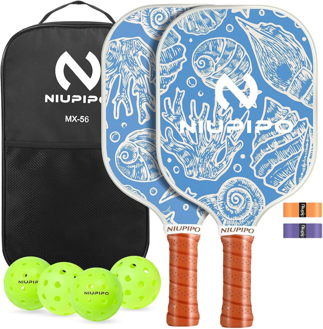 niupipo Pickleball Paddles Set of 2/4/1, USAPA Approved Graphite Carbon Fiber Pickleball Rackets, Polypropylene Honeycomb Core, Cushion 4.72In Grip, Bag/Cover, Pickle Ball Paddle Set for Men Women (Sky Blue)