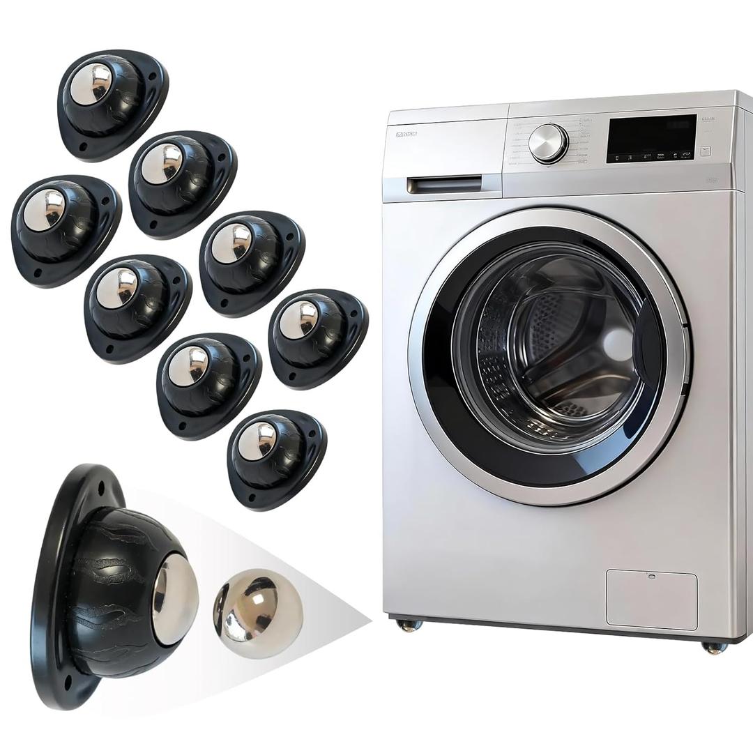 Black Stainless Steel Self Adhesive Caster Wheels  8 Pack Large Profile Swivel Ball Casters, 60 LBS Load Capacity Per Wheel, Universal Pulley for Furniture, Storage Bins, PC Cases, Large Appliances