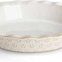 MALACASA Pie Pan, Stoneware Pie Dish for Baking, 45 OZ Deep Dish Pie Pans 9 Inch, Embossed Quiche Baking Dish for Oven, Fluted Dish Pie Plate for Apple Pie, Pot Pie and Quiche, Set of 1, Series LYDIA