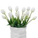 LINSIE 15 Pcs White Artificial Tulips Fake Flowers, Premium Latex Lifelike Texture, UV Resistant Waterproof Faux Tulip Bouquets with Snap-on Petals for Outdoor, Home, Wedding Decor