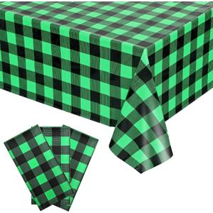 Vedran 3 Pack St. Patrick's Day Tablecloth Decorations, Green and Black Checkered Background Disposable Plastic Tablecloth, 54 x 108 Inch Tablecloth for St. Patrick's Day Party Decorations