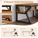 Aevum azn 55 inch Computer Desk with Storage Shelf, K-Shaped Office Desk with Sturdy Metal Frame, Writing Gaming Work Desk with Waterproof Surface for Home Office & Bedroom, Rustic Brown 20"D x 55"W x 28.5"H