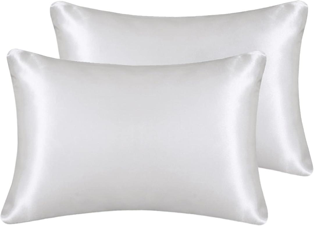 Silky Satin Toddler Pillowcases Set of 2, Super Soft Travel Pillow Covers, Small Kids Pillow Cases with Envelope Closure, 13"x 18", Ivory