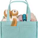 Baby Diaper Caddy Organizer - Portable Nursery Storage Basket for Newborn Essentials, Foldable Diaper Bag Organizer for Baby Shower Gifts and Registry Must-Haves, Car Organizer with Dividers (Blue)