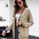 CiCiBird Womens Color Block Cardigan Sweater Fall Button Down Open Front Coatigan Soft Knit Coat with Pocket (L)