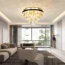 Crystal Chandeliers Flush Mount Ceiling Light Fixture,4 Lights Chandelier with Crystals,Light Fixtures Ceiling Mount, Hallway Light Bedroom Chandelier for Dining Room Kitchen,H9.84'' x W13.78''