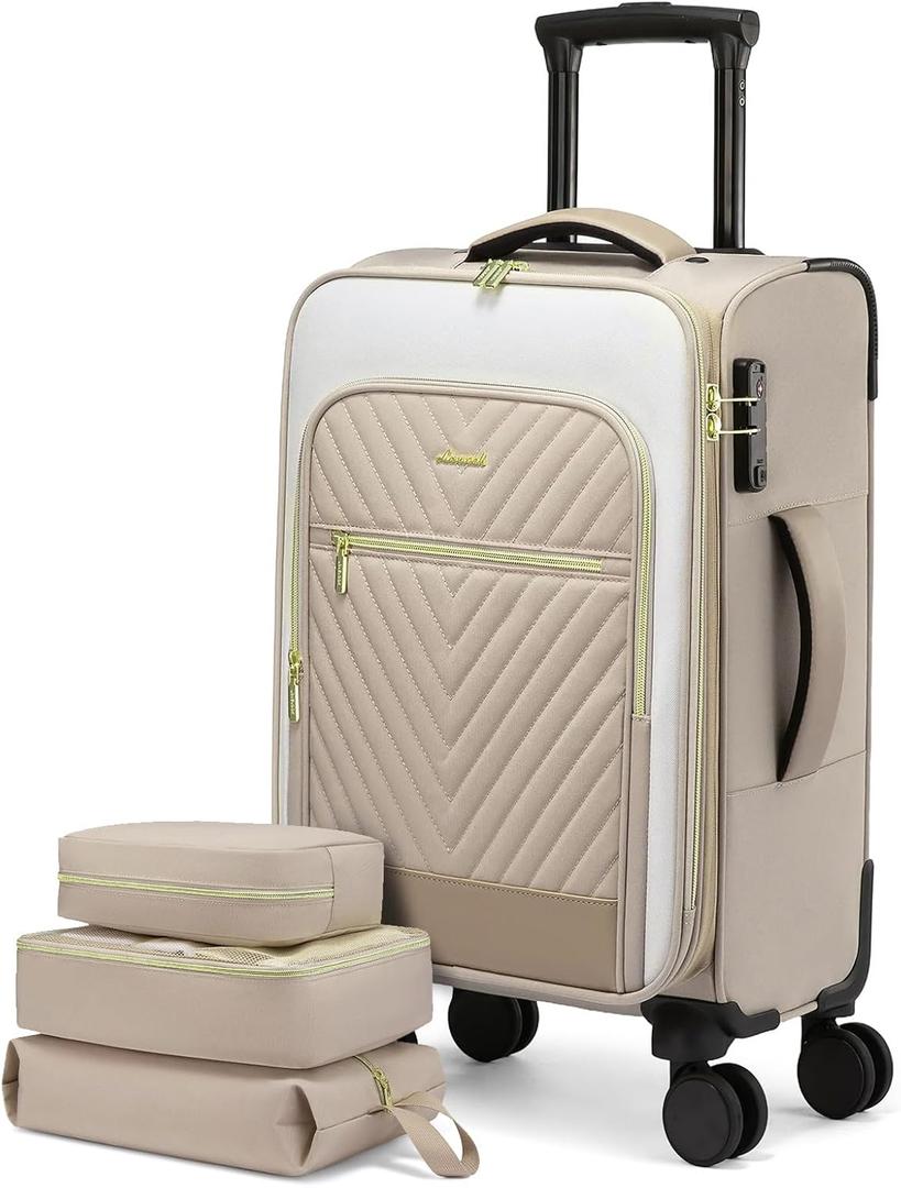 LOVEVOOK Carry On Luggage 22x14x9 Airline Approved,20 Inch Carry-on Suitcase for Women,Softside Suitcases with Wheels,Rolling Checked Luggage with TSA Lock,Lightweight Travel (Rice White-Khaki) LOVEVOOK Carry On Luggage 22x14x9 Airline Approved,20 Inch Carry-on Suitcase for Women,Softside Suitcases with Wheels,Rolling Checked Luggage with TSA Lock,Lightweight Travel (Rice White-Khaki)