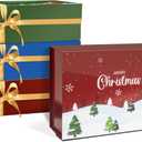 NOVELTYBOXUSA Christmas Gift Boxes with Lids 9.5x7x3.5 Inches Xmas Magnetic Gift Box with Ribbon Gift Card Envelope Tag Hard Cardboard Gift Wrap Box for Eve Holiday Presents Wrapping (1 Count (Pack of 1), Red)