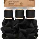 Vitalizart Black Silk Satin Ribbon 1 Inch x 15 Yard Wooden Spool Handmade Frayed Ribbon for Gift Wrapping Baby Shower Wedding Bridal Bouquets Holiday Decor 3 Rolls x 5 Yard
