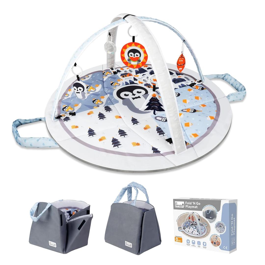 Baby Play Mat Tummy Time Mat with Exclusive Foldable Design, Stage-Based Skill Development Activity Gym Mat, Machine Washable Play Mat for Baby Girl with Gift Package (Blue)