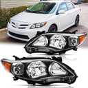 Headlights Assembly Pair for 2011 2012 2013 Toyota Corolla S L LE CE Headlamps Headlight Head Lights Replacement Driver and Passenger Side,Black Housing Amber Reflector