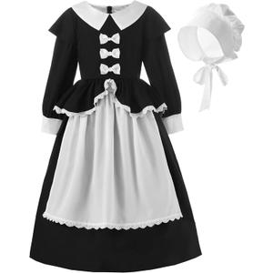 ReliBeauty Pilgrim Costume for Girls Colonial Girl Costume Dress Cosplay Costumes, Size: 6-7/130