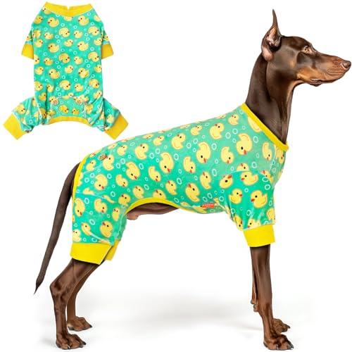 KYEESE Dog Pajamas Velvet Dog Pajamas Large-Sized Dogs Soft Dogs Clothes PJs with Yellow Ducks Pattern Stretchy Pet Jammies Coat Comfy Pet Onesie Costume, 3X-Large
