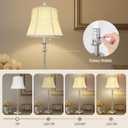 Candle Stick Buffet Table Lamp Set of 2, 33'' Vintage Nightstand Lamps with Silver Leaf Finish and White Linen Shades, 3-Way Dimmable Bulb Included, Country Style Bedside Lamps for Living Room Bedroom
