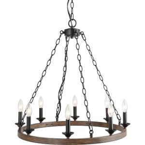 Farmhouse Chandeliers Rustic Round Wagon Wheel 8-Light Fixture for Dining & Living Room, Bedroom and Foyer (Brown)