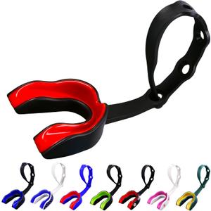 Strapped Mouth Guard for Football, Lacrosse, Ice Hockey, Taekwondo (USA Flag, Fangs, 15+ Colors to Choose from) - Sports Mouthguard with Fixed Strap (Youth or Adult) (Youth (Age 12 & Below))