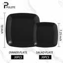 PULOTE 60PCS Black Square Plastic Plates Disposable - Include 30 Dinner and 30 Dessert Plates,Ideal for Party&Graduation