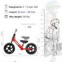 KRIDDO Toddler Balance Bike 2 Year Old, Age 18 Months to 5 Years Old, 12 Inch Push Bicycle with Customize Plate (3 Sets of Stickers Included), Steady Balancing, Gift Bike for 2-3 Boys Girls, Red, Standard