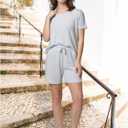 Mad Dog Women's Waffle Knit Pajama Set  Short Summer Pajamas with Shorts - Soft Comfy PJ - Breathable Loungewear Size S-XXL (White, L)