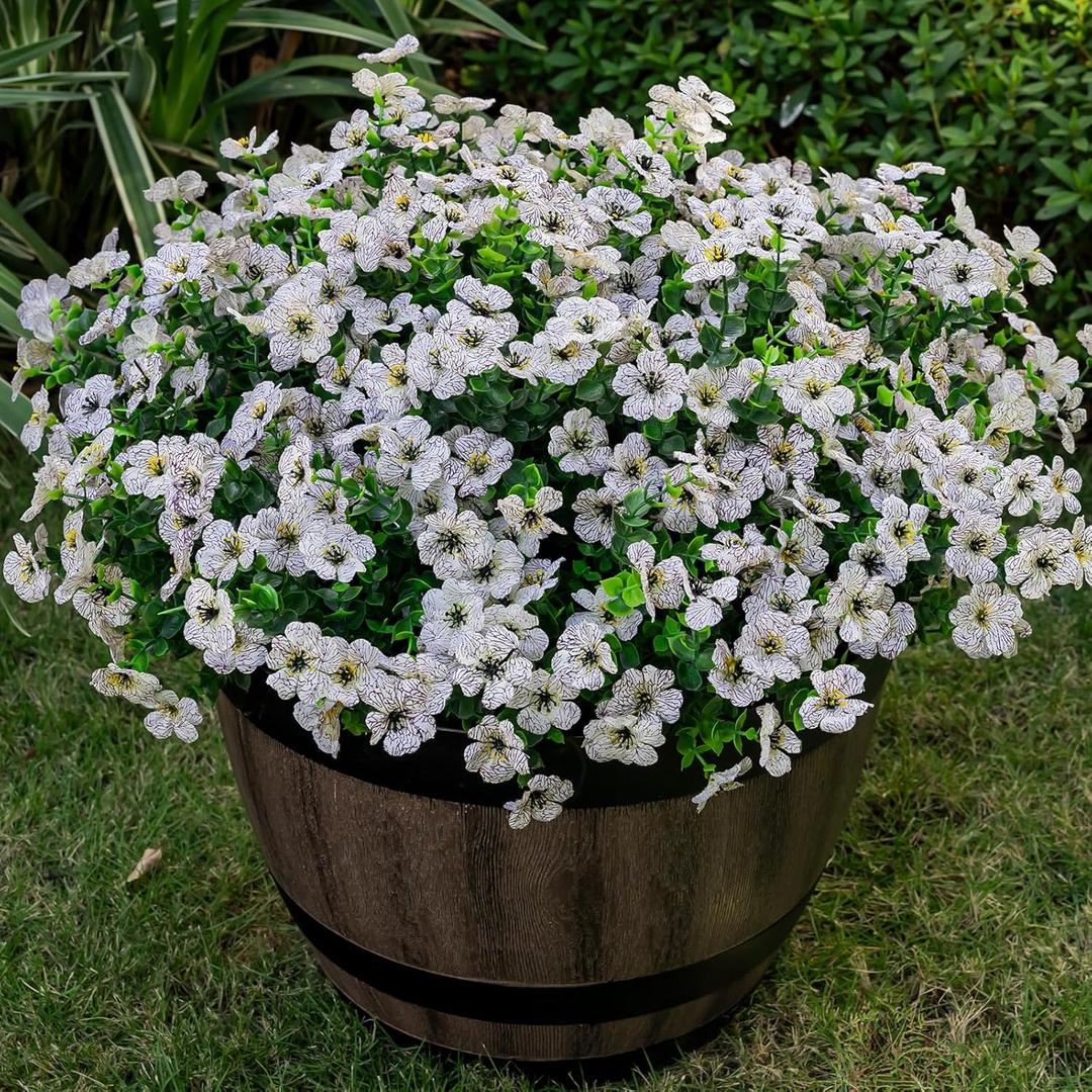 Lnoicy 20 Bundles Artificial Flowers for Outdoor Fake Plants for Spring Decoration,Faux Eucalyptus Flowers for Planter UV Resistant Lifelike for Home Porch Garden（White）