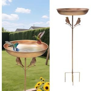 Metal Bird Bath for Outdoors-5 Pronged Base and Detachable Metal Stake, Removable 12" Dia Birdbath Bowl, Easy to Clean and Durable Birdbaths for Garden Yard Lawn Decor