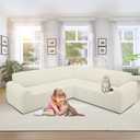 ALIECOM Stretch Corner Sectional Couch Covers L Shape Sofa Covers Washable Sectional Slipcovers U Shape Jacquard Living Room Pet Dogs Furniture Protector with Elastic Bottom (Cream White, Middle)