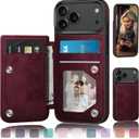 DJDUCK Designed for iPhone 17 Pro Case Wallet with Card Holder, Magnetic Clasp Cover RFID Blocking Leather Protection Shockproof Women Men Cases 6.3 Inch for Apple 17 Pro Wine Red