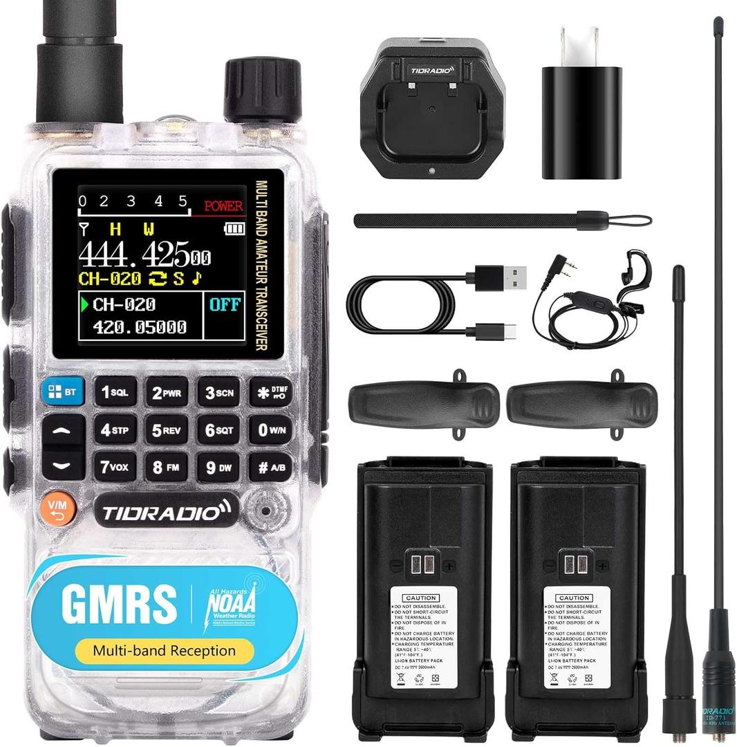 TIDRADIO TD-H3 GMRS Radio Handheld, USB-C Charging & Programming, Multi-Band Two Way Radios Long Range, NOAA FM AM, Copy Frequency, Rechargeable Walkie Talkies with 2500mAh Battery, 1 Pack-Crystal