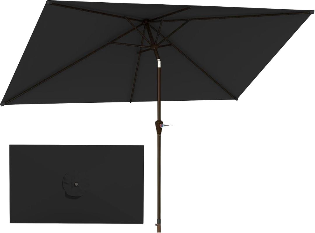 6.5'x10' Rectangular Patio Outdoor Umbrella,Large Coverage with Push-Button Tilt & UV Protection,Sturdy Ribs for Deck,Lawn,Pool,Backyard (Black)