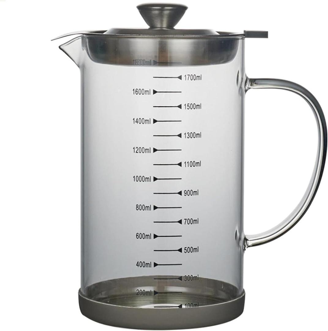 Glass Bacon Grease Container with Strainer, Cooking Oil Storage Can with Mesh Filter, Frying Oil Storage Can with Lid, Oil Bottle with Filter for Cooking and Kitchen (1800ML)