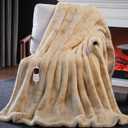 Guohaoi Heated Blanket Electric Throw, Soft Faux Rabbit Fur Electric Blanket with 10 Heating Levels 5 Sitting Timer Auto Off, Cozy Warm Heating Blankets, Machine Washable(50"60" Beige)