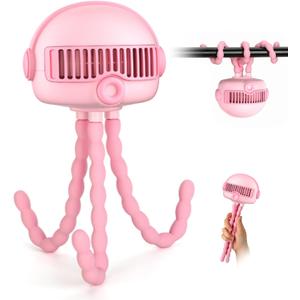 4000mAh Portable Baby Stroller Fan - 3-Speed, Low Noise, with Safety Net, Multifunctional for Stroller, Crib, Car, Desktop & Camping (Pink)
