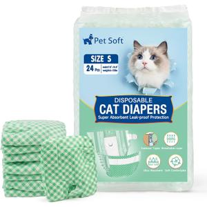 Pet Soft Disposable Cat Diapers - Female Dog Diapers for Cats & Dogs in Heat Period or Urine Incontinence, Doggie Diapers Ultra Absorbent Leak-Proof Puppy Diapers 24pcs (Green, S)