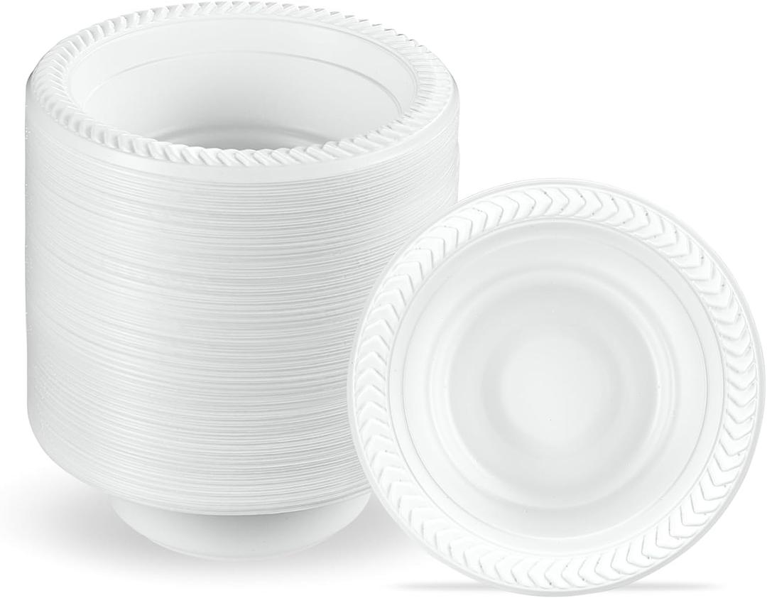 PLASTICPRO 800 PCS White Plastic Bowls 5 oz Premium Quality Light Weight Dishes Disposable Small Plastic Bowls for Dessert Appetizers Soups for Parties Weddings (5 Ounce Bowls)