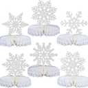 Gyufise 6 Pack Snowflake Honeycomb Table Centerpieces Snowflake Frozen Table Decoration Burst Table Centerpieces Table Decor for Frozen Winter Wonderland Party Decorations Silver