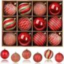 SHareconn 80mm Christmas Balls Ornaments, 12PCS Colored Shatterproof Plastic Decorative Hanging Tree Decorations Baubles Set for Xmas Tree Decor Holiday Party Wedding Decoration with Lanyard, Red & Gold