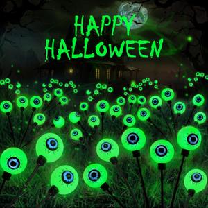6 Pack Solar Eyeball Lights for Halloween Decorations Outdoor, 36 LED Green Eyeball Solar Halloween Lights, Waterproof Swaying Firefly Lights with 2 Modes for Pathway Patio Yard Lawn Garden Decor