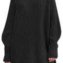 LILLUSORY Sweater Dresses for Women 2026 Fall Fashion Mock Neck Long Lantern Sleeve Oversized Outfits Knit Tops Clothes M