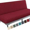 MAXIJIN Jacquard Futon Cover Stretch Armless Futon Sofa Cover Soft Futon Slipcover with Elastic Bottom Thick Sofa Bed Furniture Protector Covers, Machine Washable (Wine Red)