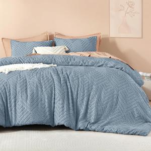 Litanika Grayish Blue Queen Comforter Set, 3 Pieces Tufted Boho Farmhouse Bedding Comforter Sets, Lightweight Fluffy Comforter Bed Set for All Season (90x90In Comforter and 2 Pillowcases) (Queen (90"x90"), 04 - Grayish Blue)